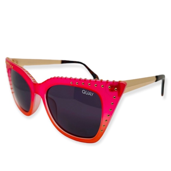 QUAY Harper Sunglasses Studded Coral Pink Frame Smoke Blackout Lenses Cateye - Picture 8 of 13